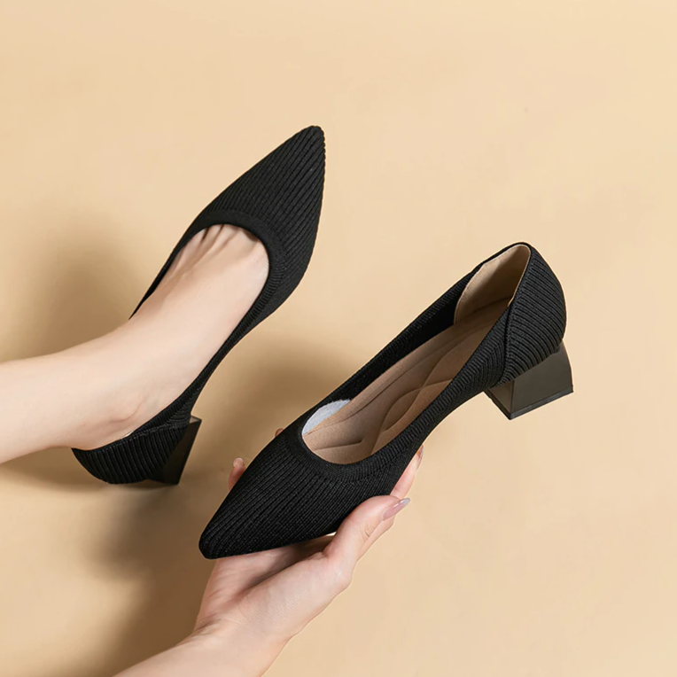 Scarpin Salto Bloco Confortável em Malha Tricô - Agnes
