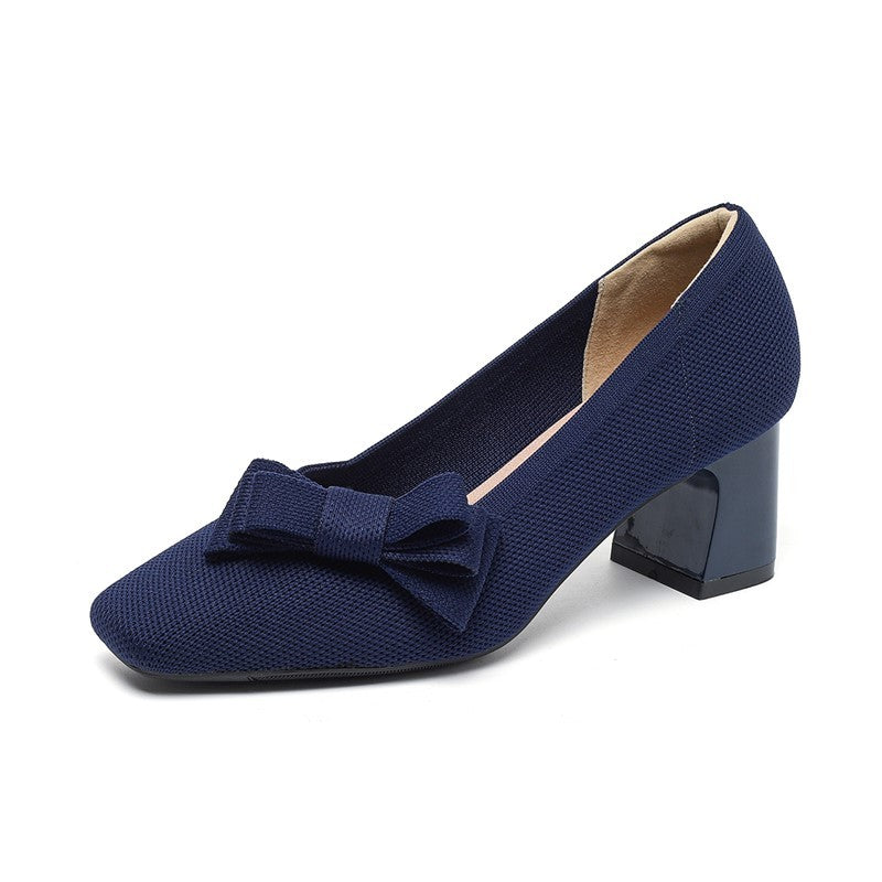 Scarpin Salto Bloco Confortável em Malha Tricô - Soren