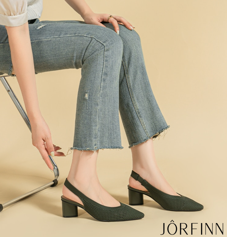 Slingback Salto Bloco Malha Tricô Confortável - Samantha