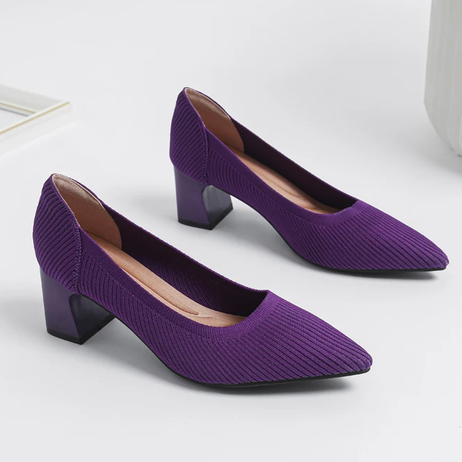 Scarpin Salto Bloco Confortável em Malha Tricô - Alice
