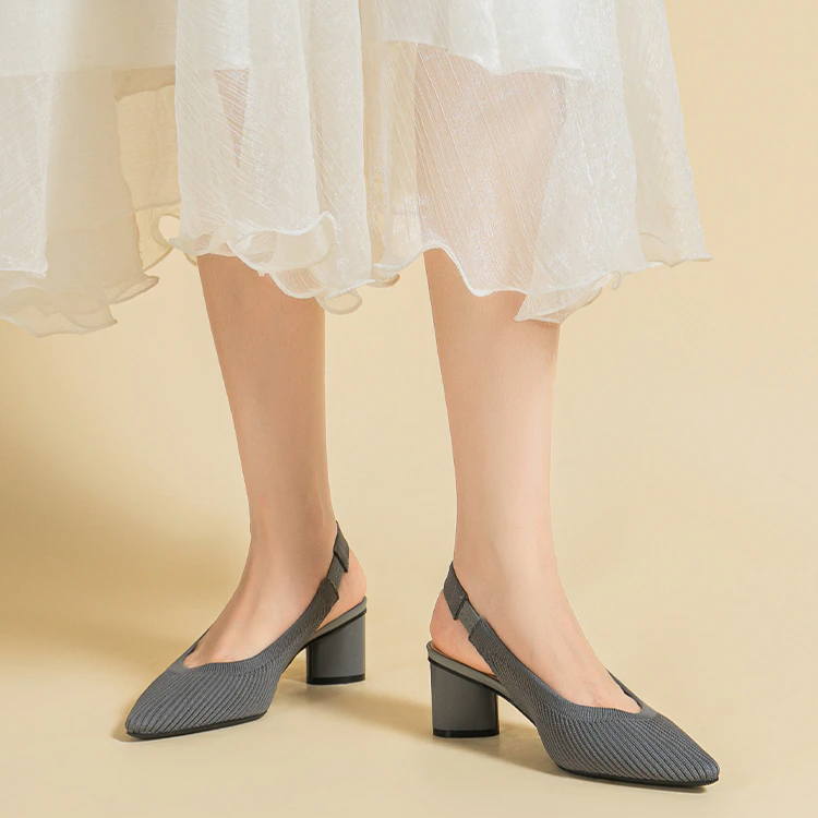 Slingback Salto Bloco Malha Tricô Confortável - Audrey