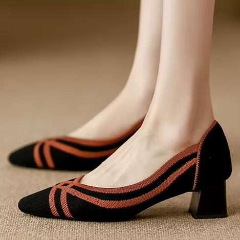 Scarpin Salto Bloco Confortável em Malha Tricô - Arianna