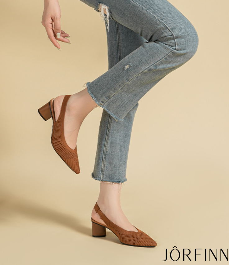 Slingback Salto Bloco Malha Tricô Confortável - Samantha