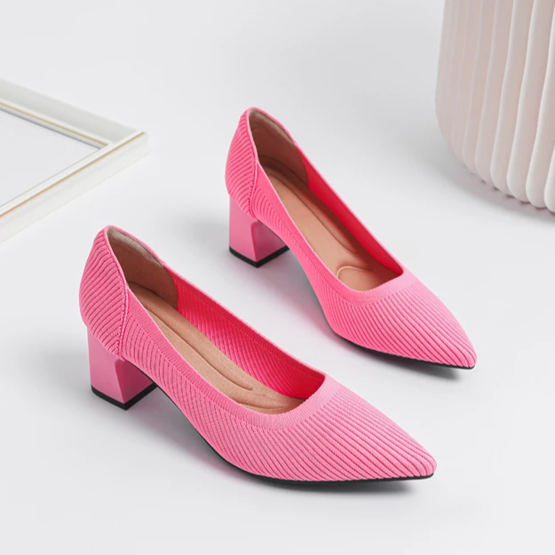 Scarpin Salto Bloco Confortável em Malha Tricô - Alice