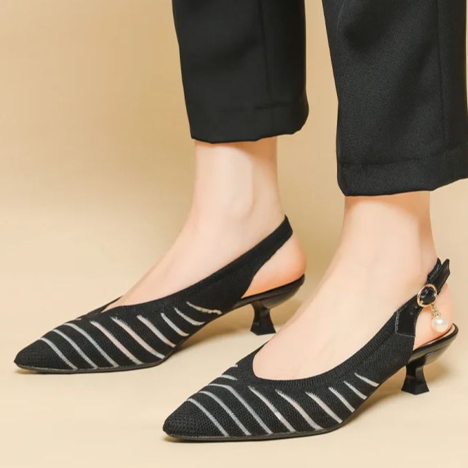 Slingback Salto Kitten Malha Tricô Confortável - Jessie