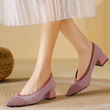 Scarpin Salto Bloco Confortável em Malha Tricô - Raquel