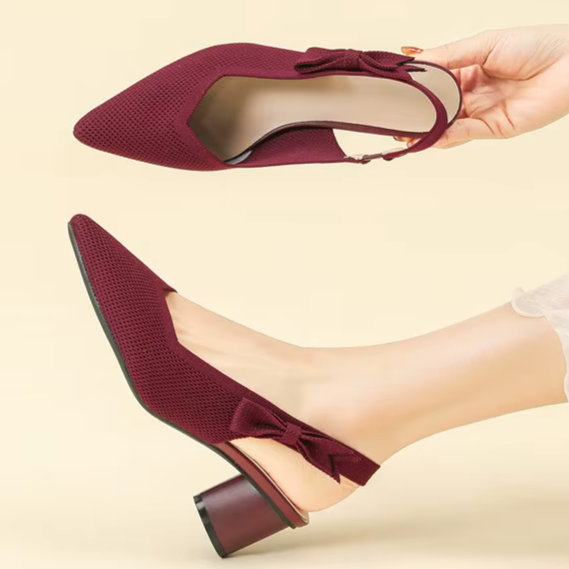 Slingback Salto Bloco em Malha Tricô Confortável – Valenne