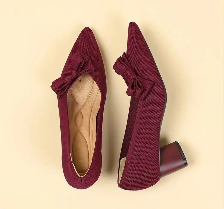 Scarpin Salto Bloco Confortável em Malha Tricô - Mabel