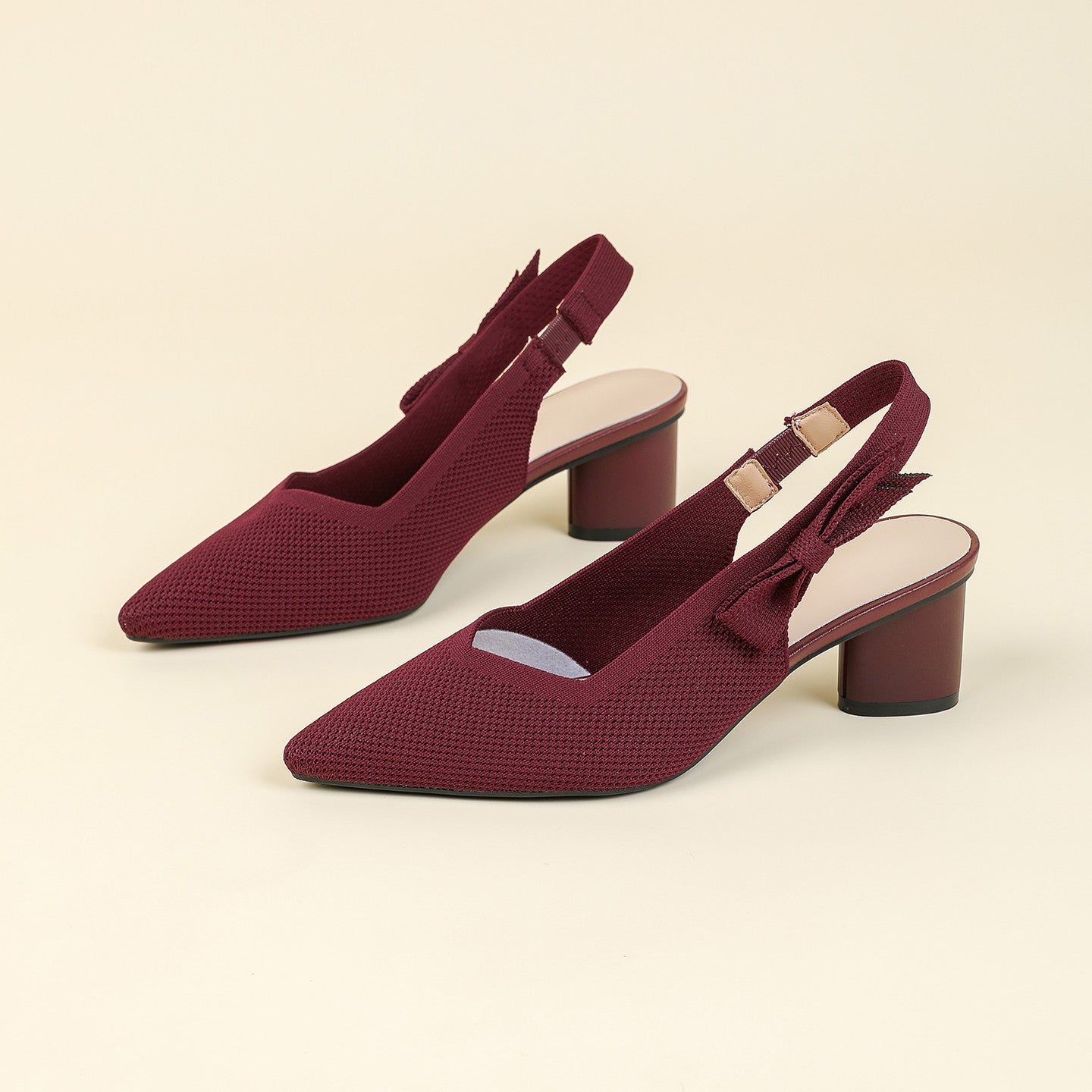 Slingback Salto Bloco em Malha Tricô Confortável – Valenne