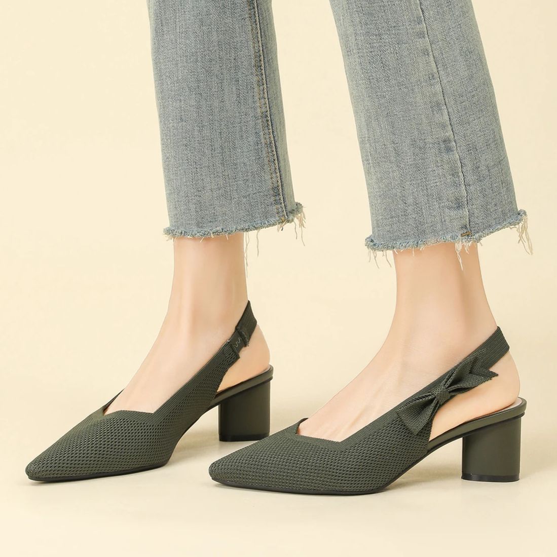 Slingback Salto Bloco em Malha Tricô Confortável – Valenne