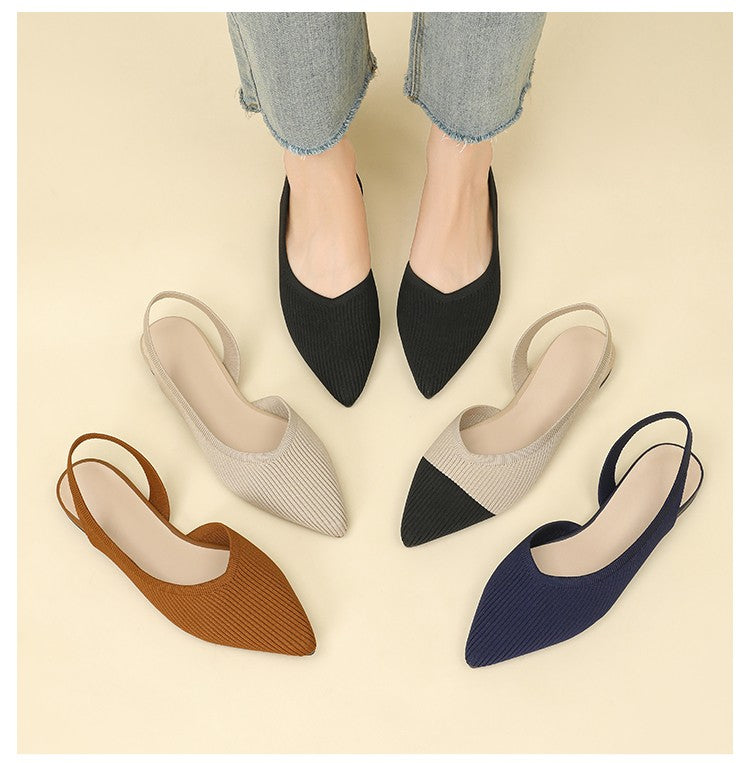 Slingback Salto Baixo Confortável em Malha Tricô  - Serena