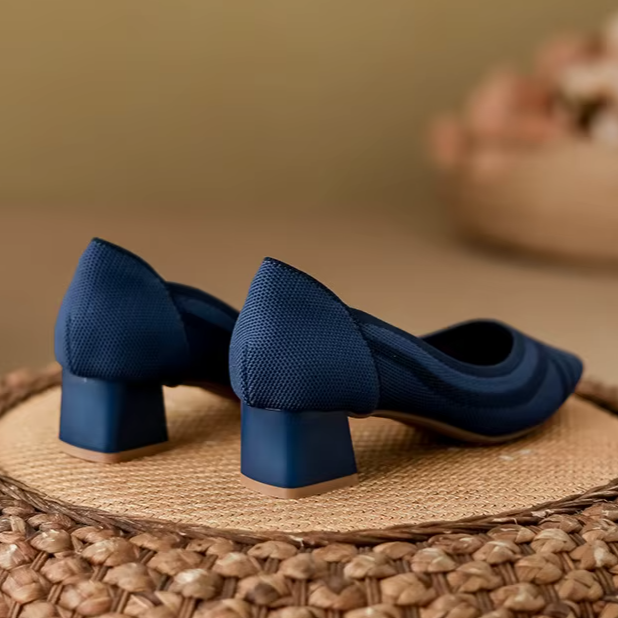 Scarpin Salto Bloco Confortável em Malha Tricô - Arianna